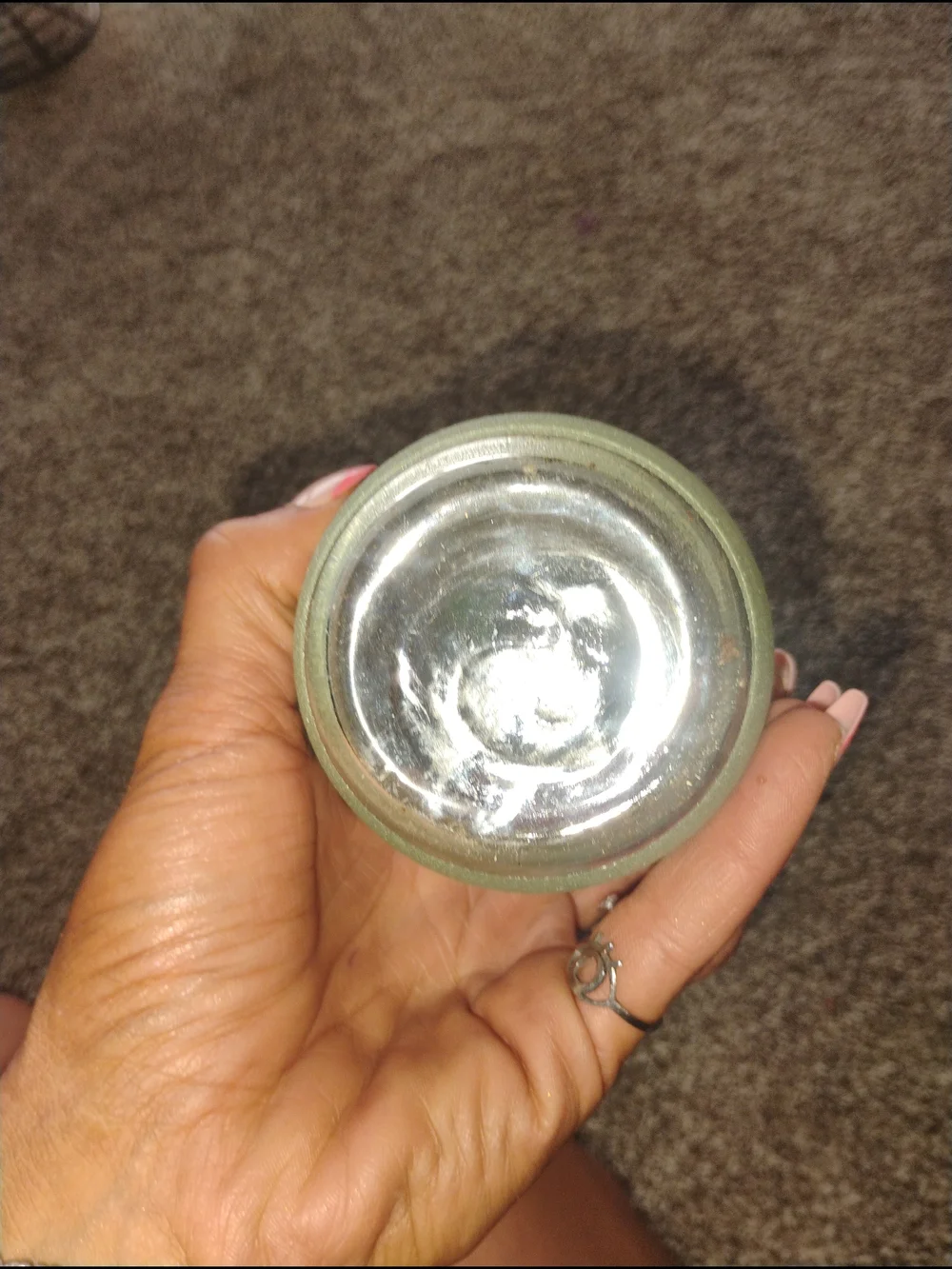 Vintage Hand Painted Clear Glass Vase with Green Base and Gold Leaf Accents